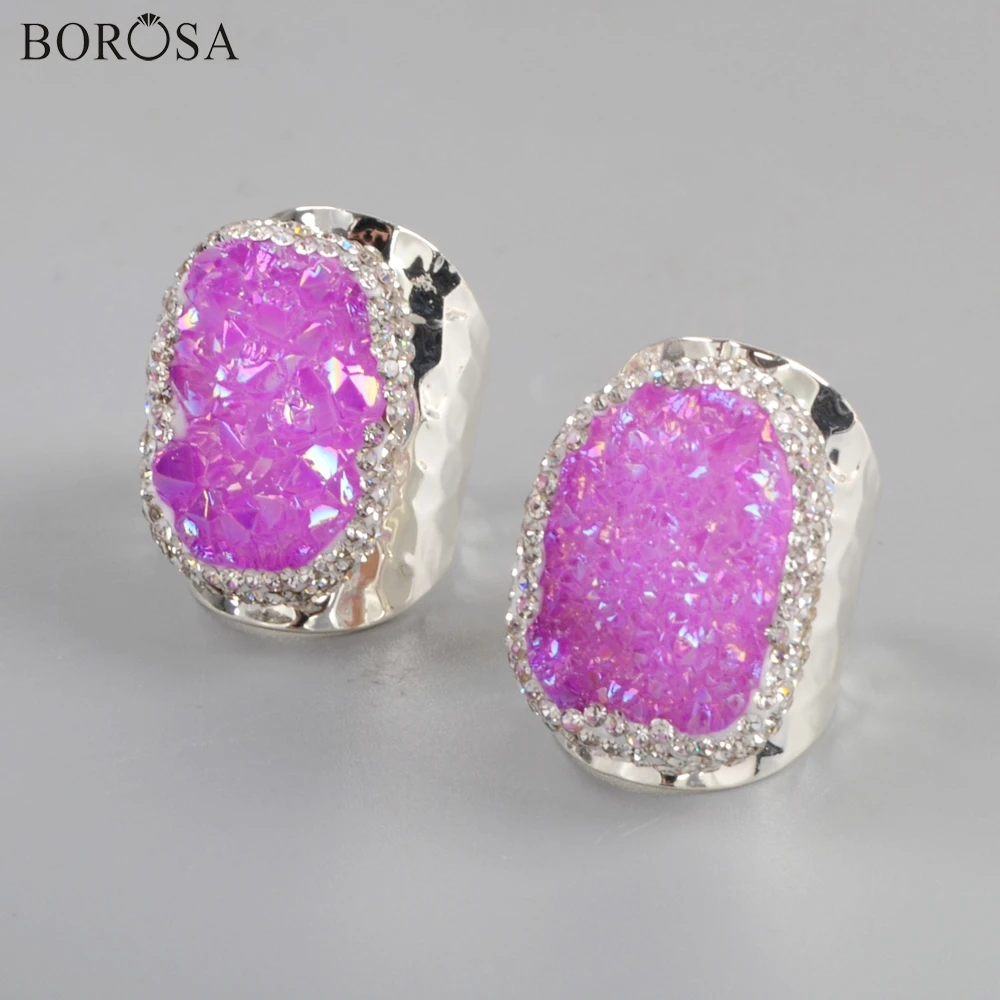 BOROSA 5 шт. Новинка Посеребренные стразы выложены кулон Агаты Друза кольцо Радуга AB