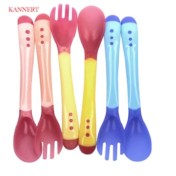 

KANNERT Baby Heat Sensing Thermal Feeding Fork Spoon Kids Weaning Soft Silicone Head 2 Pieces