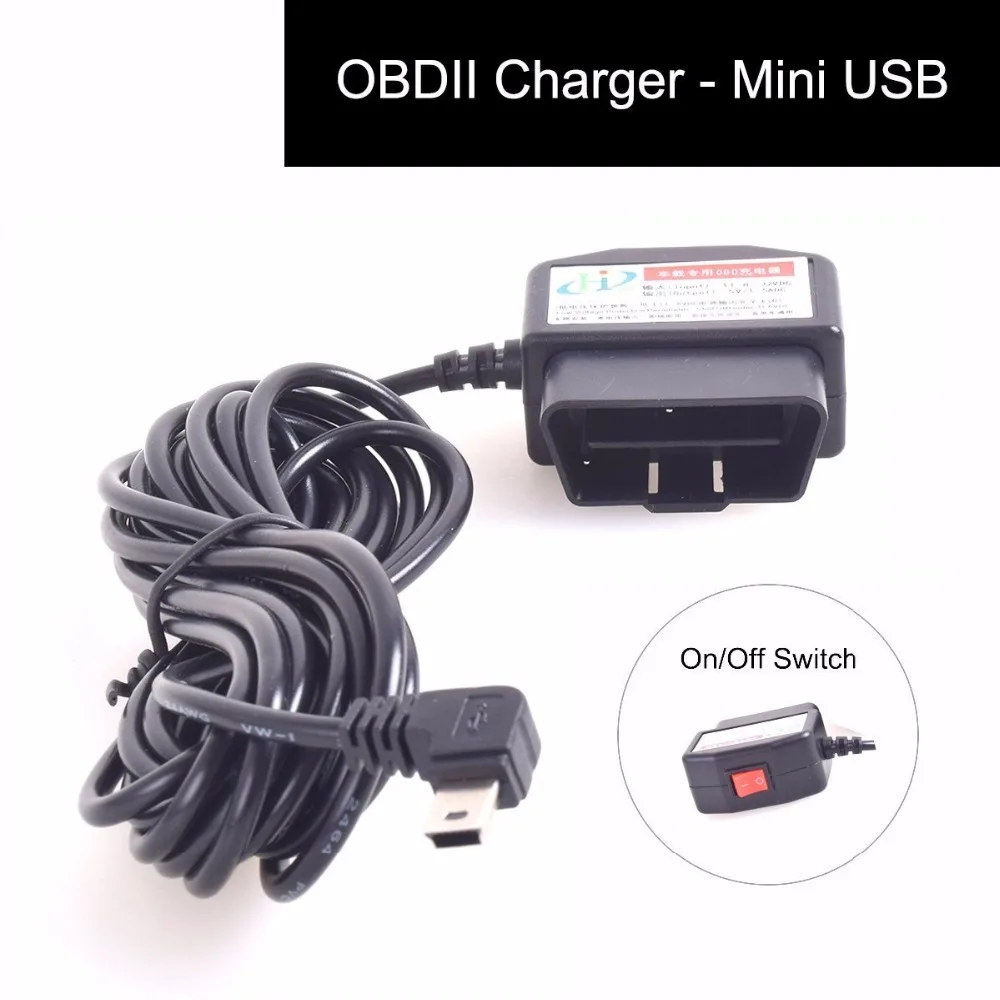 OBDII кабель для зарядки Mini USB адаптер питания с переключателем Button16Pin OBD2 разъем прямой связи автомобильное зарядное устройство для планшета E-dog Phone