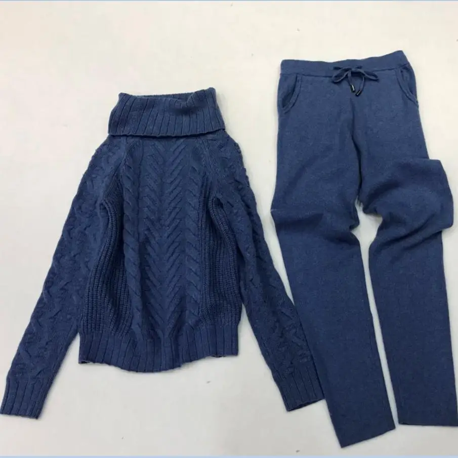 Теплые комплекты из кашемира и шерсти, бархатный свитер с высоким воротником+ кашемировые брюки из норки, эластичные костюмы из двух предметов для отдыха, wq110 - Цвет: navy