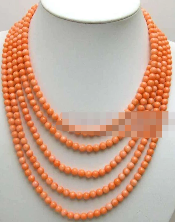 

1150 5 Strands natural Pink Round coral necklace & Big Shell Clasp