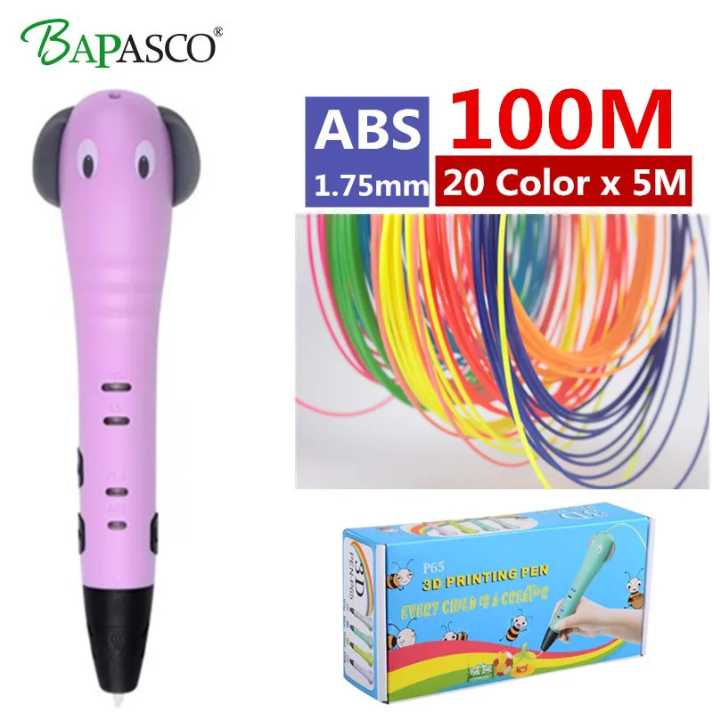 

Elephant Appearance 3D Pen Add 100Meter(20Colot) ABS Material BAPASCO Printing pen 3D Kids' Education Birthday Gift Pen 3d Model