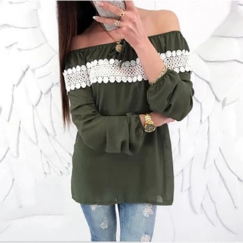 

Hot Boho Women Off Shoulder Casual Solid Shirts Top Tees Blusas Blouse Tops