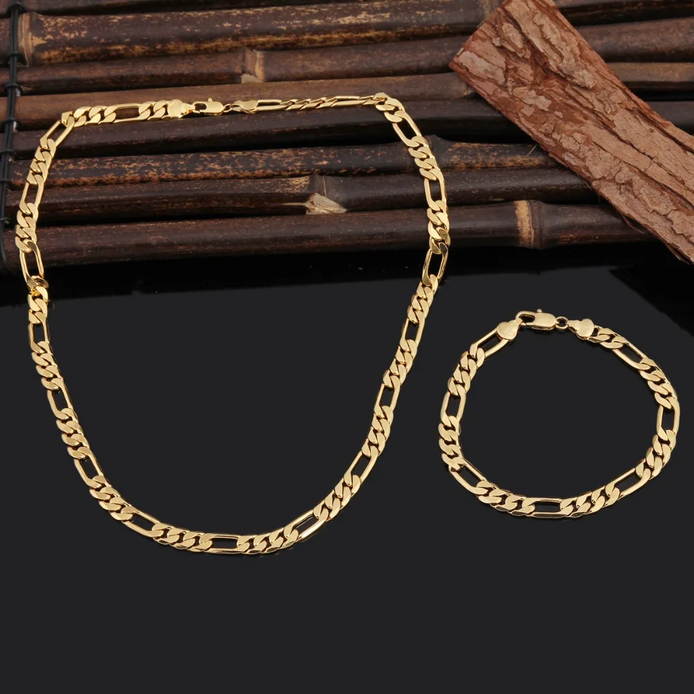 Figaro Chain Necklace Bracelet Set 