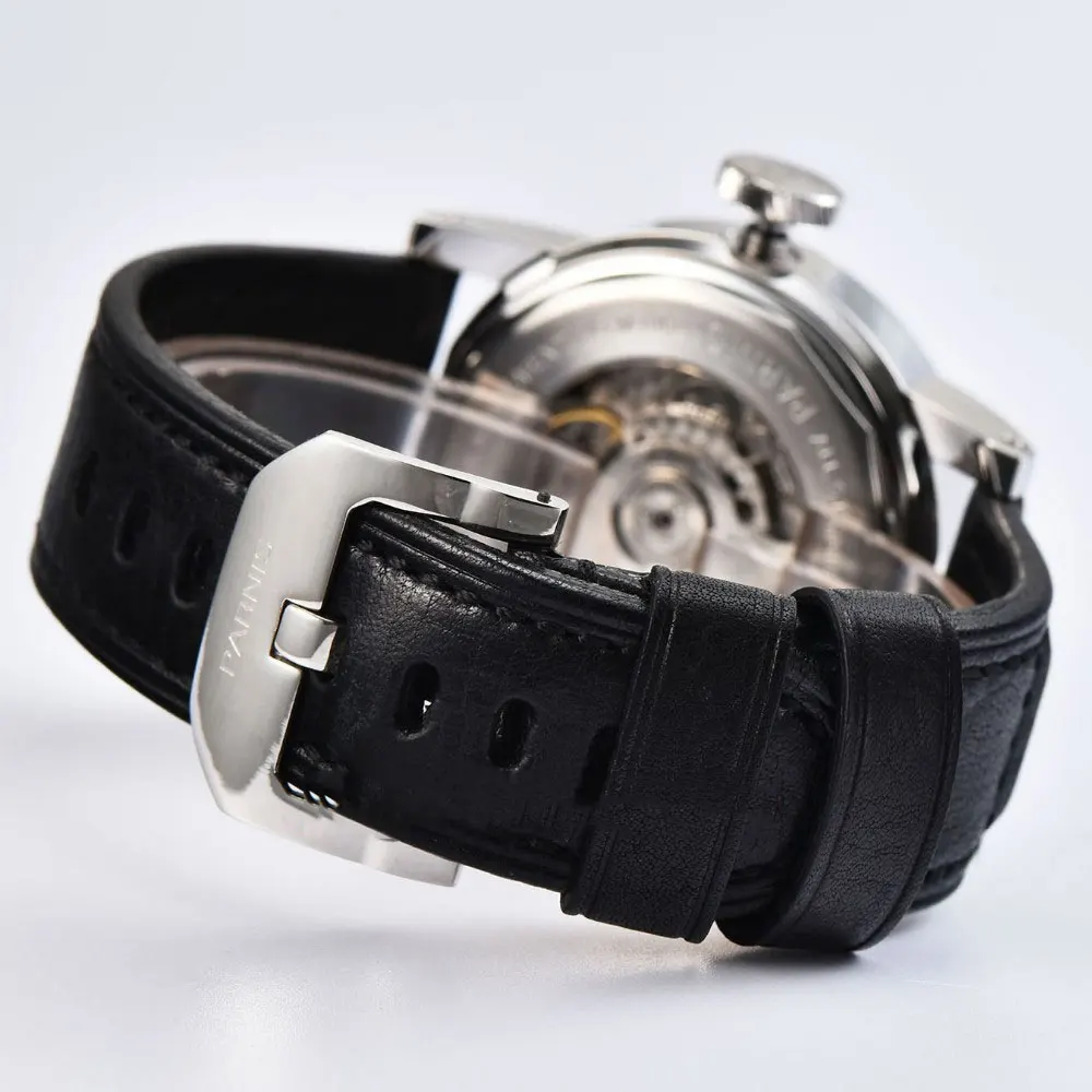  Fashion top brand Luxury 44mm Men Watch Parnis Automatic Watch ST 2557 Movement Black dial Luminous