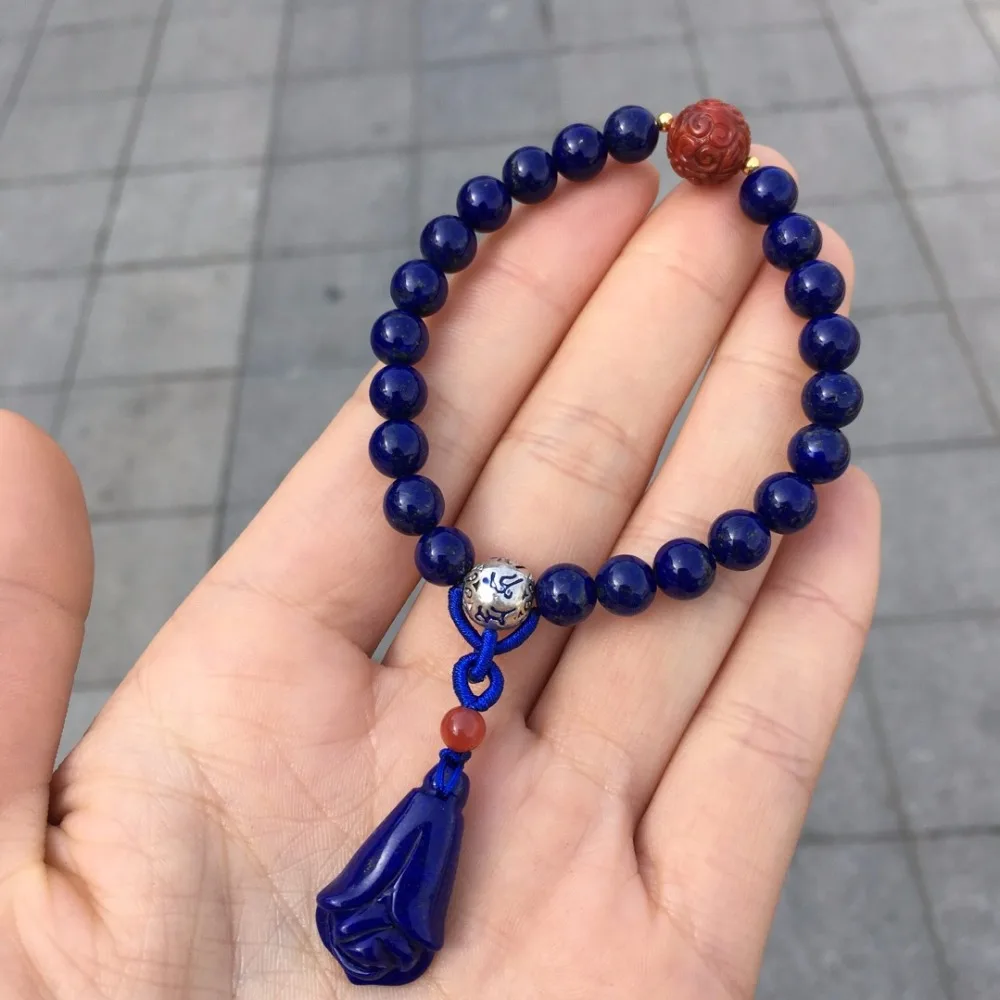 

Fine Jewelry Ntural Blue Lapis Lazuli Gemstone Bracelets for women 7.2mm 19.8grams Fine Female Hologram Bracelet