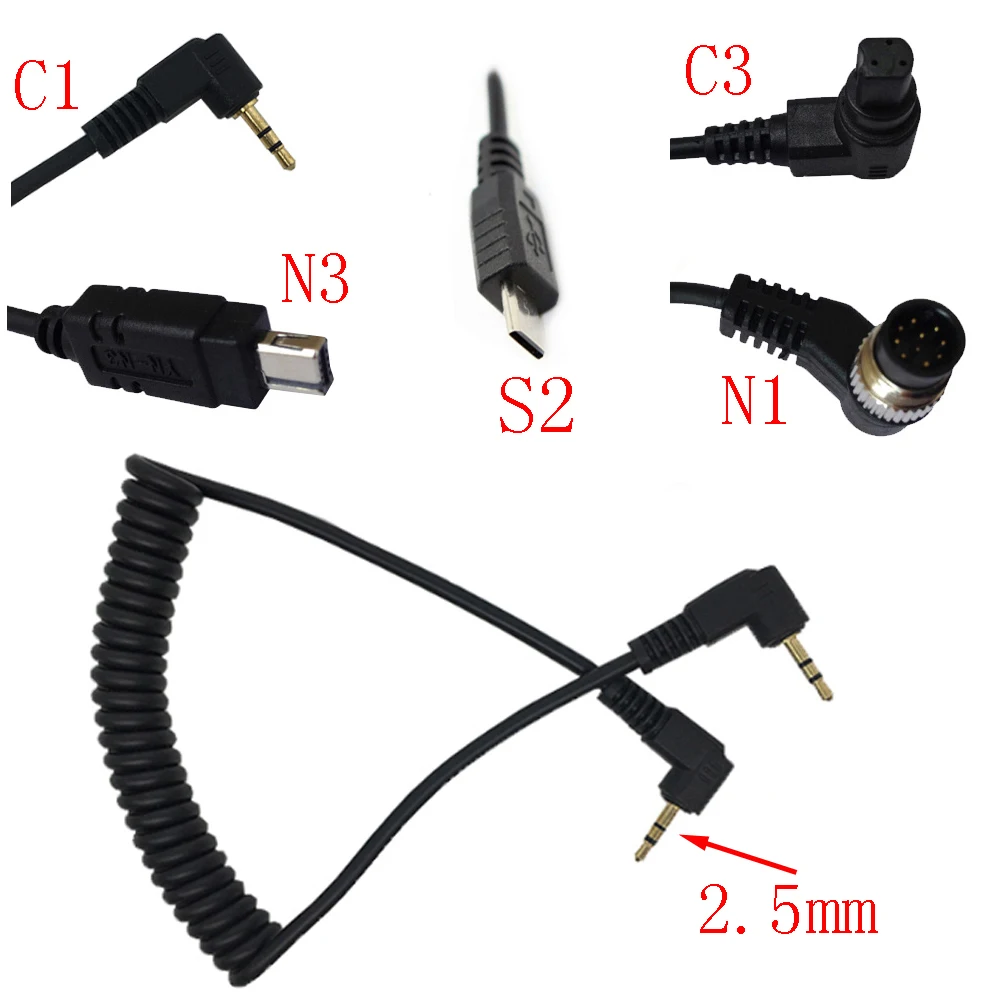 

50pcs/lot 2.5mm Remote Shutter Release Cable Connecting Cord C1 C3 N1 N3 S2 For Canon Nikon Sony Pentax