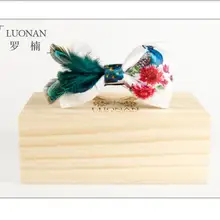 Высокое качество Для мужчин галстук зеленый перо павлина галстук-бабочка деревянный галстук-бабочка
