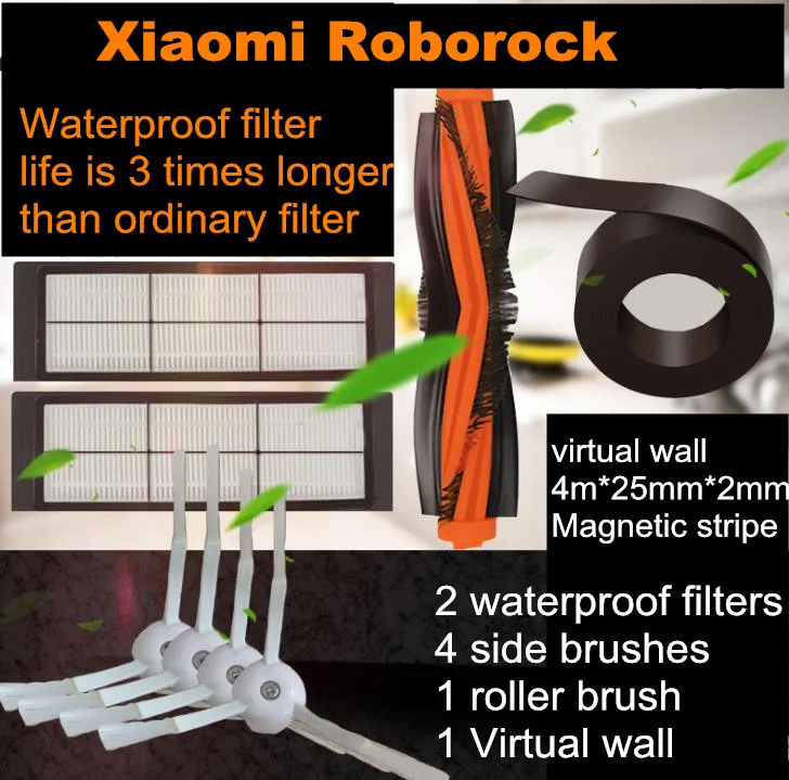 Основная щетка водонепроницаемый hepa фильтр, боковая щетка комплект для XiaoMi Mijia 1st/2st Roborock подметания робот запчасти аксессуары Замена - Цвет: waterproof kit 2