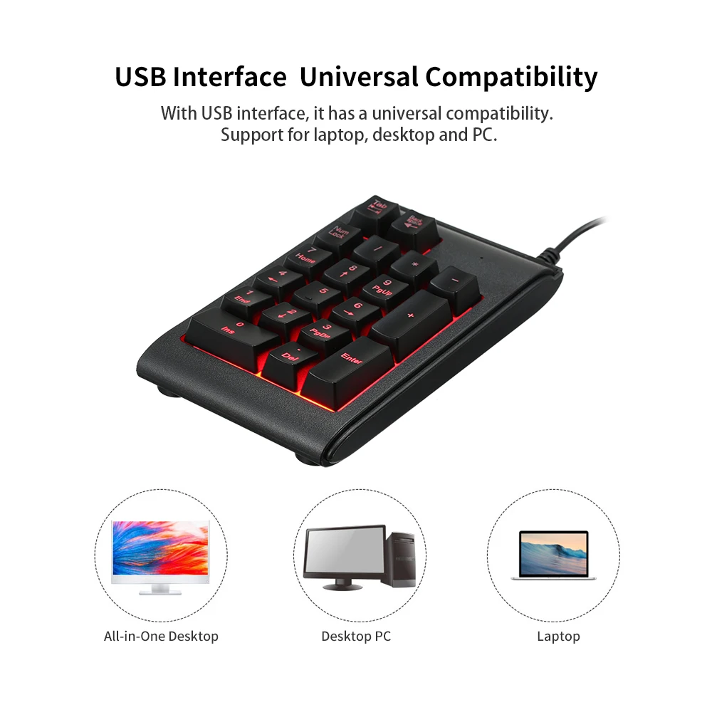 Клавиатура с 19 клавишами USB Проводная цифровая мини клавиатура подсветкой