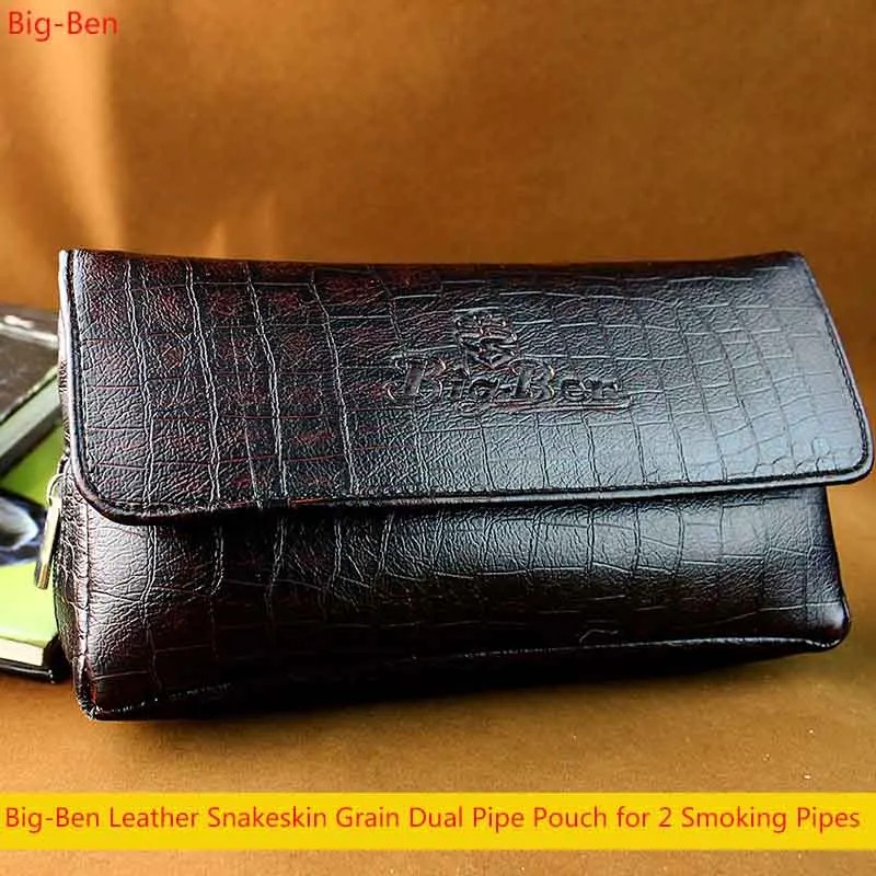 MUXIANG Snakeskin Grain PU Leather Double Pipe Pouch Tobacco Bag of