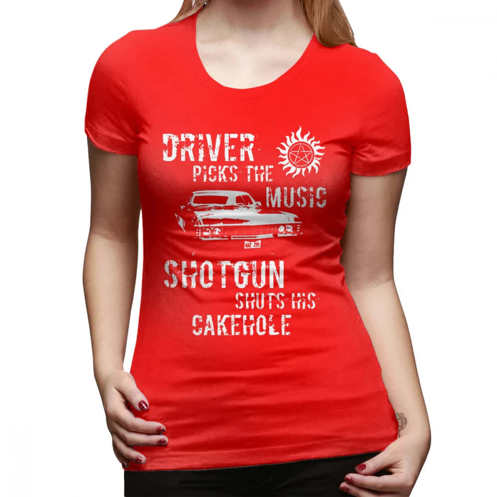 Сверхъестественная футболка для водителя, музыкальная футболка, короткий рукав, большой размер, женская футболка, уличная мода, Хлопковая женская футболка - Цвет: Красный