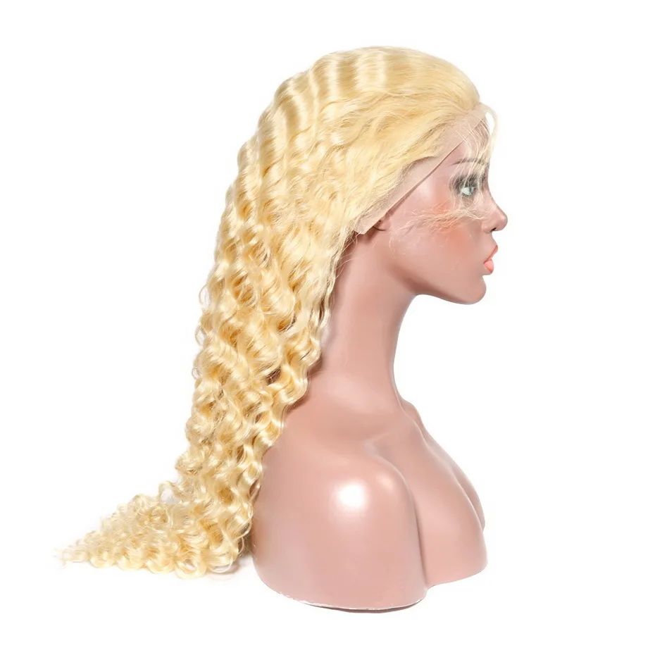 Бразильские волосы блонд 613 кружевные передние человеческие волосы парики среднего размера с детскими волосами глубокая волна парик Remy человеческие волосы кружевные парики