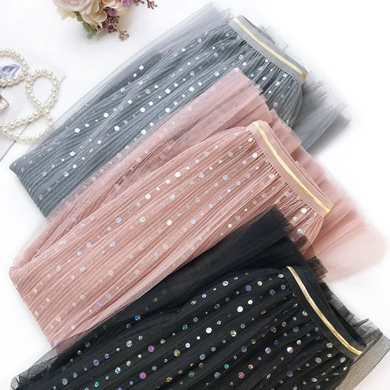 Новое поступление, блестящая Тюлевая юбка с блестками, корейский стиль, феи, длинные юбки для женщин, 4 цвета, одежда