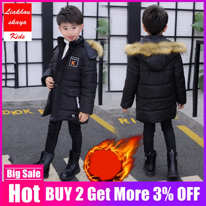 

Kids Boys Winter Jacket For Teenage 2019 New Fur Hooded Long Coat Parka Thicker Cotton -30 Russia Overcoat Clothes For Children