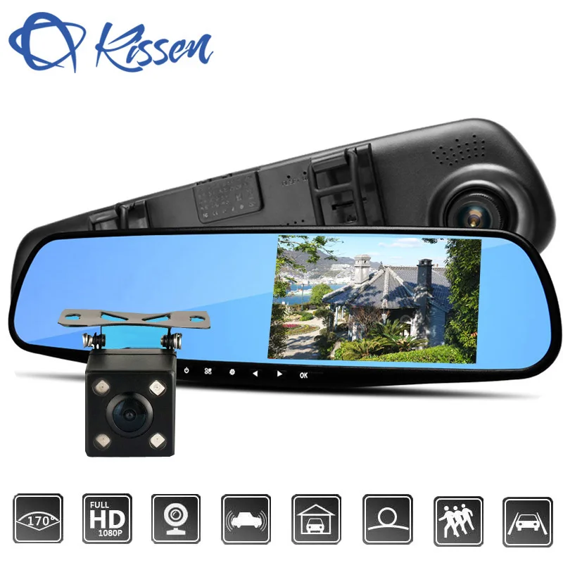 

Kissen Full HD 1080P Dvr Dash Camera 4.3 Inch Rearview Mirror Digital Video Recorder Dash Cam Dual Lens Registratory Camcorder