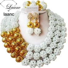 Роскошные! Модный Белый хрустальный шар костюм ювелирные изделия нигерийские Свадебные африканские бусины комплект ювелирных изделий ABC218
