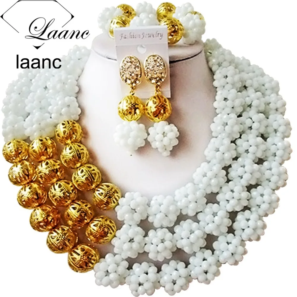 

Luxury! Fashion White Crystal Ball Costume Jewelry Nigerian Wedding African Beads Jewelry Set ABC218