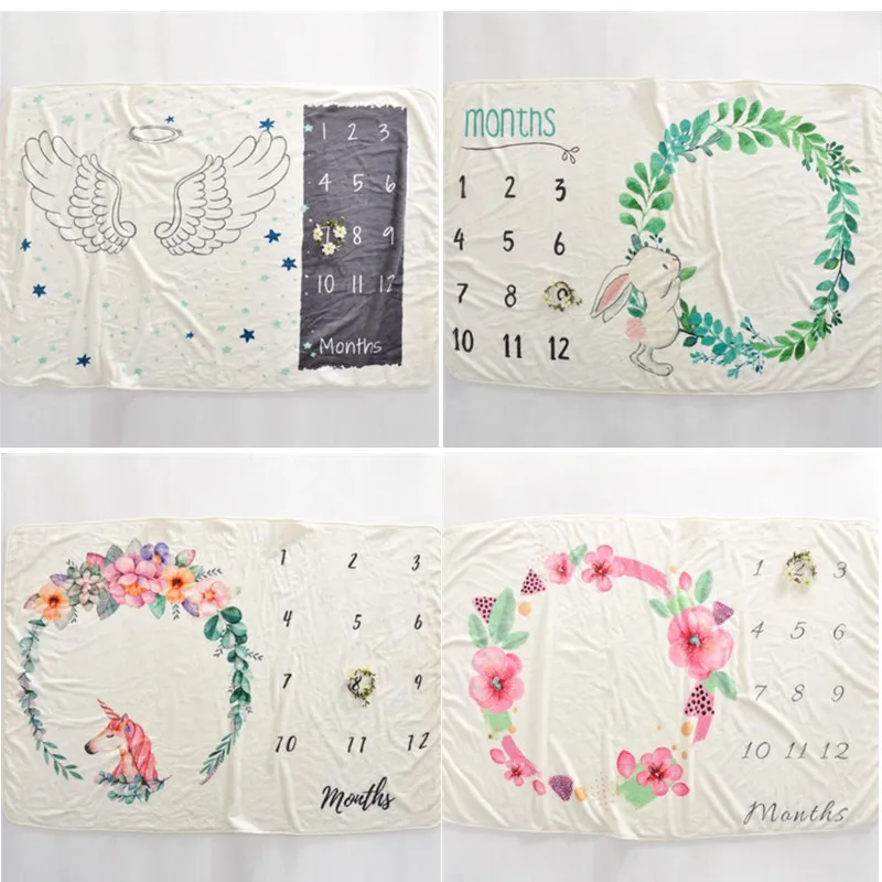 

Baby Milestone Blanket Photography Prop Flannel Monthly Background Cloth Newborn Soft Bedding Swaddle Wraps Toddler Bath Towel