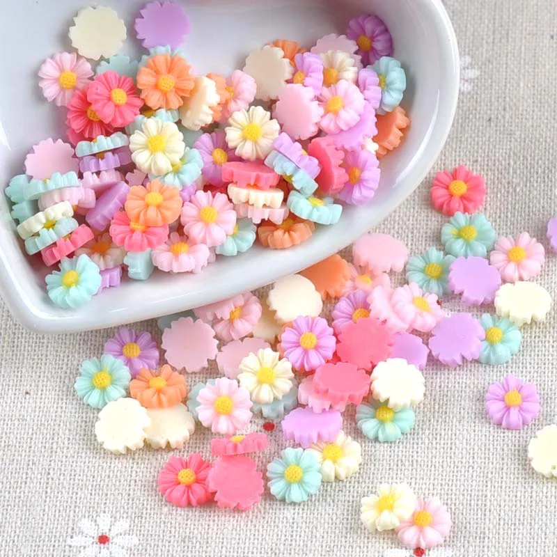 

100PCS candy color flower Resin beads Scrapbook Craft 10mm DIY buttons phone decor Headwear accessories No Hole CP1862