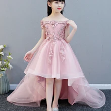 Праздничное платье с открытыми плечами с аппликацией в виде цветка для девочек пышное платье, платье принцессы на свадьбу, бальное платье, Детские платья для первого причастия