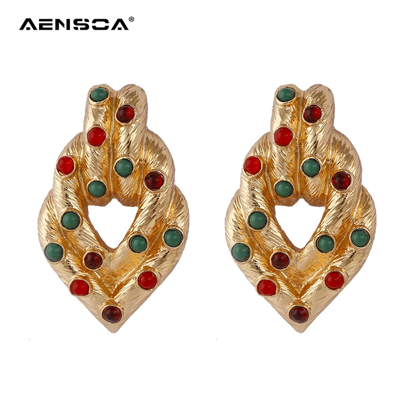 

AENSOA Vintage 3 Color Alloy Drop Earrings For Women statement Personality Geometric Earrings Fashion Jewelry wholesale Gift