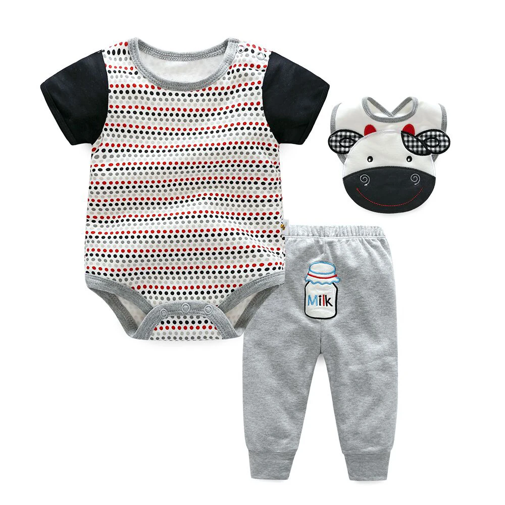 3 Pcs Baby Girl Clothes Set Summer Roupa Infantil Cotton Ice-cream Printed Baby Clothing Set Baby Romper+Baby Pants+Baby bibs (10)