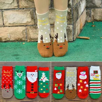 

Autumn Winter Men Cotton Straight Christmas Sock Women Coral Fleece Cartoon Santa Claus Short Socks Breathable Hosiery