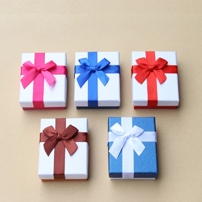 

18Pcs Gift Box Case 7x9cm Jewelry Set Boxes for Necklaces and Pendants Ring Earring Boxes with Bowknot and Black Sponge