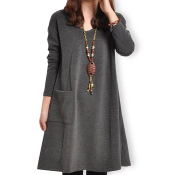 

Autumn Winter Fashion Korean Style Women Casual Dress Long Sleeve With Pockets Big Size Bottom Dress