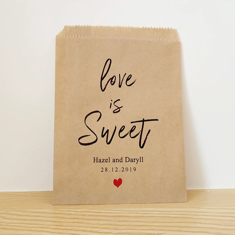 Love Is Sweet Personalized Name And Date Wedding Favor Bags Name And Date Wedding Favor Bags