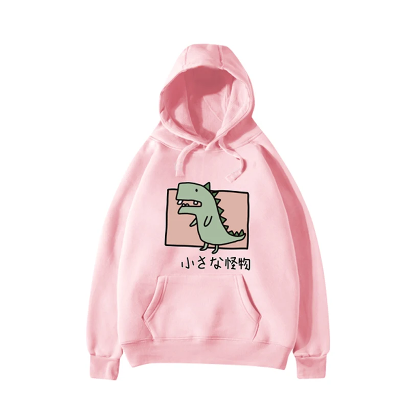 pink Популярные трендовые хлопковые милые женские толстовки с капюшоном, свитшоты с принтом динозавра для молодых девушек, крутые повседневные толстовки с капюшоном, милые осенние толстовки - Цвет: pink