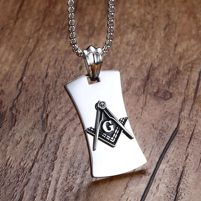 Mprainbow Mens Masonic Mason Symbol Compass Dog Tag Pendant Necklace