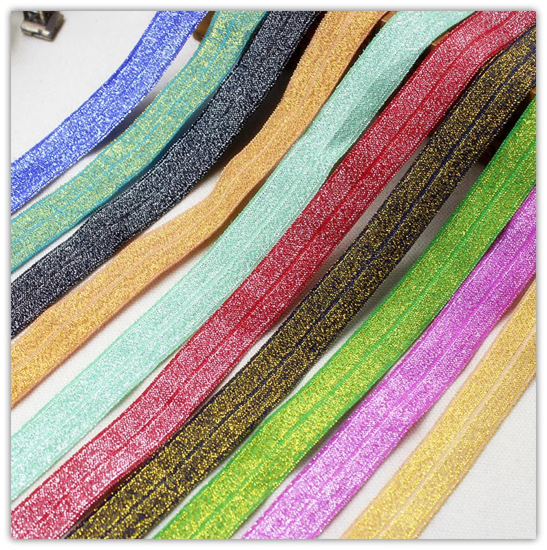 

1550687.5/8'' 16MM Rainbow glitter ribbon Fold Over Elastic FOE 10yards, clothing accessories, headwear elastic band.