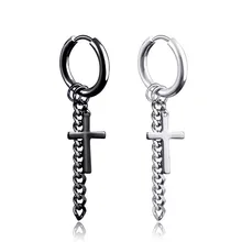 Korean Style Punk Cross Hoop Earrings Stainless Steel Body Jewelry For Women Men Round Hoop Earring