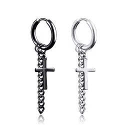Korean Style Punk Cross Hoop Earrings Stainless Steel Body Jewelry For Women Men Round Hoop Earring