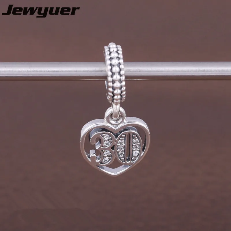 

30 Years of Love dangle charms 925 sterling silver pendant charm fit beads bracelets necklace DIY gift to mom fine jewelry DA136