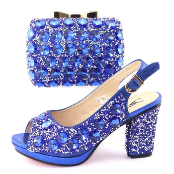 

Hot sales african aso ebi party royal blue shoes and bag matching set lady sandal shoes with clutches bag shoe and bag SB8326-5
