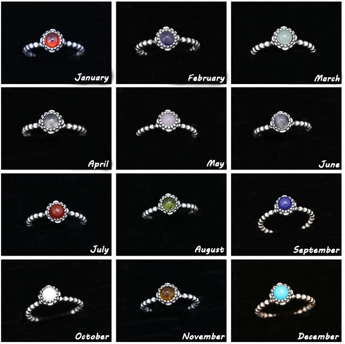 

Authentic 925 Sterling Silver Original Twelve Months Birthday Blooms Stone Pandora Ring For Women Charm Gift DIY Jewelry