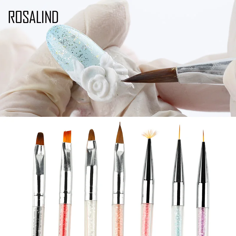 ROSALIND набор гелевых акриловых кистей для ногтей, аксессуары для ногтей, 7 цветов, ручка для рисования, кисточки для маникюра, кисть для дизайна ногтей