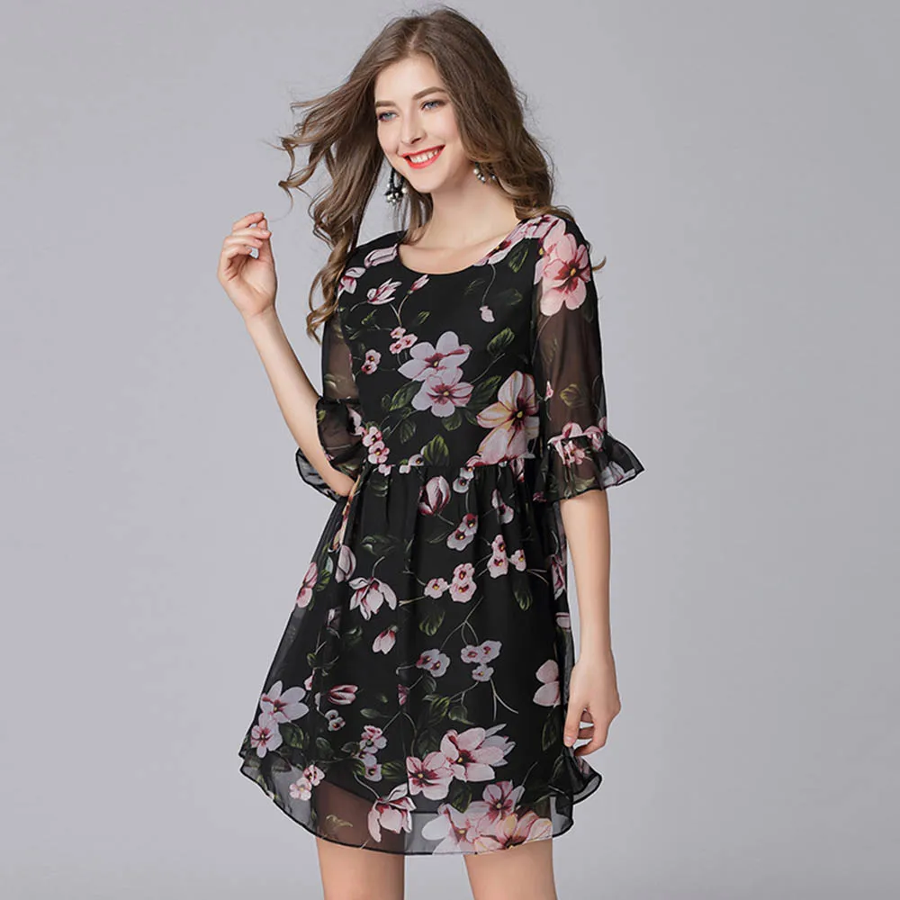 Sisjuly spring women floral print dress fashion half sleeves o neck a ...