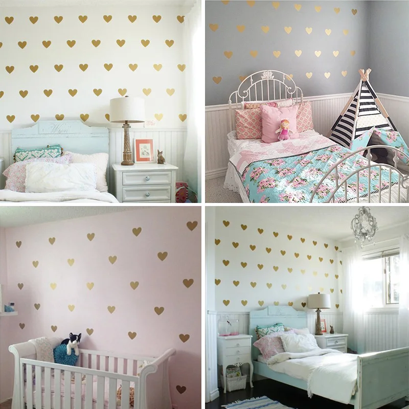 Девушка комната золотые наклейки на стену в форме сердца Детская Наклейка на стену в детскую спальню Наклейка на стену для детской комнаты легкое украшение для дома