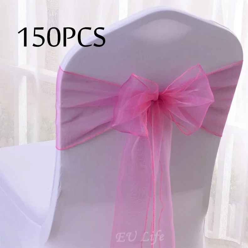 

Wedding Decoration 150PC/Set Crystal Organza Tull Fabric Chair Cover Sash Bow Sashes Party Banquet Decor 20 Colors Free Shipping