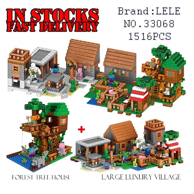 

LELE 33068 1516PCS My World Minecraft The Village & Jungle Tree House action figures Building Block Bricks Toy For Children Gift