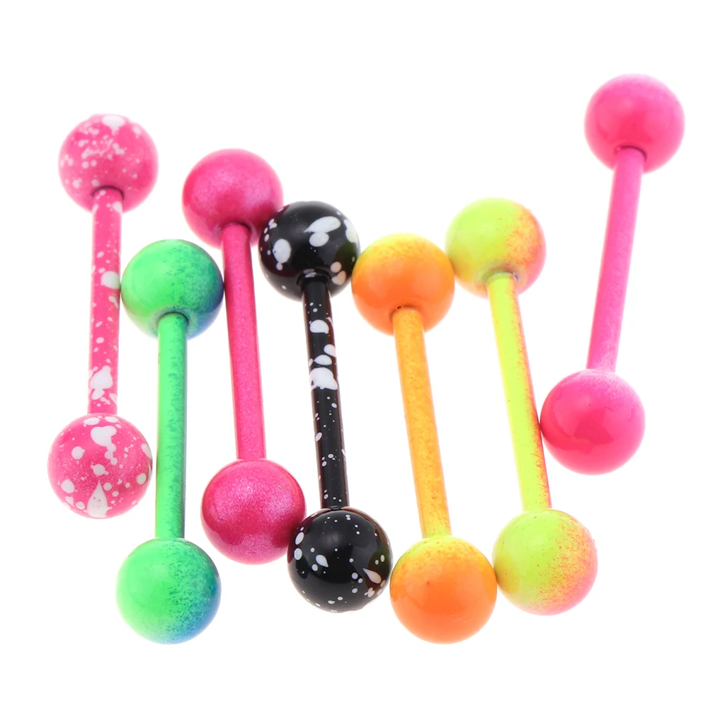 

7 Pieces Fancy Color Plated Stainless Steel Navel Ring Lip Tongue Belly Bar 14g Piercing