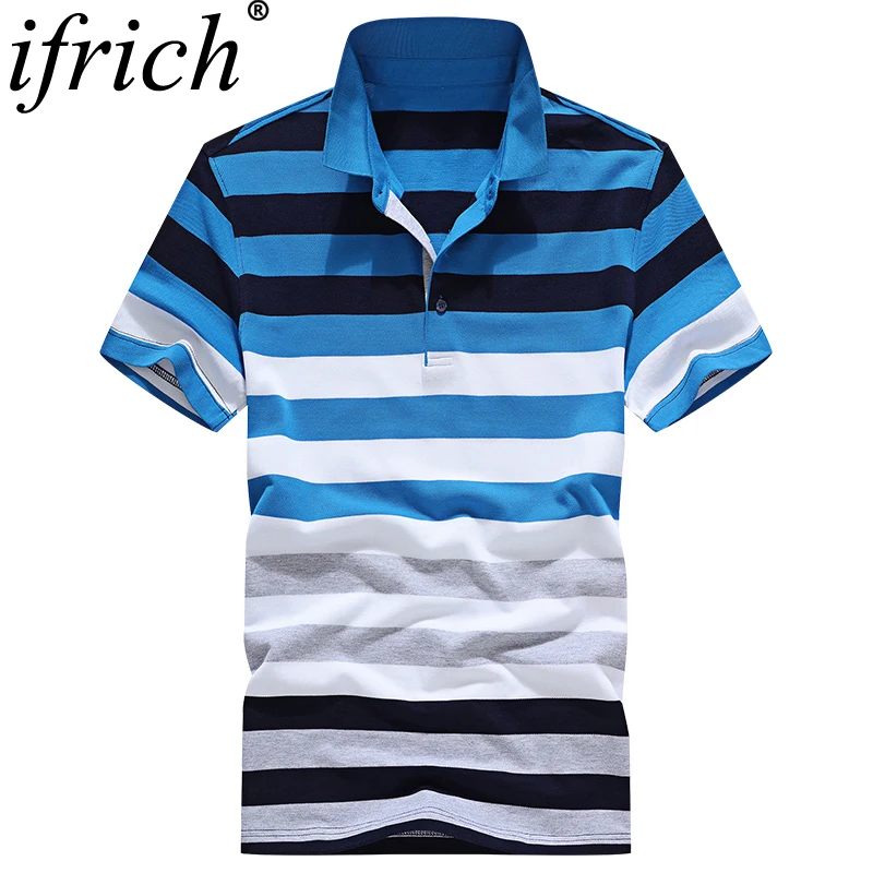 Hot Sale Mens Polos Shirt Brands Slim Casual Men Striped Polo Shirts Blue Clothing Short Sleeve