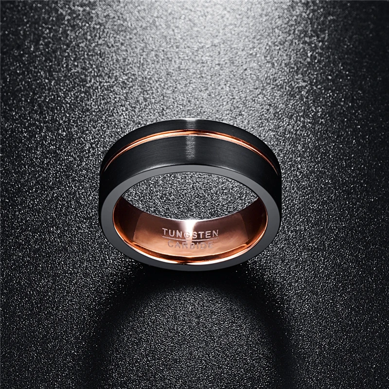 Классический дизайн, 8 мм, широкий черный цвет, тонкая линия из розового золота, мужское кольцо,, вольфрам, карбид, кольцо, мужские обручальные кольца, ювелирные изделия