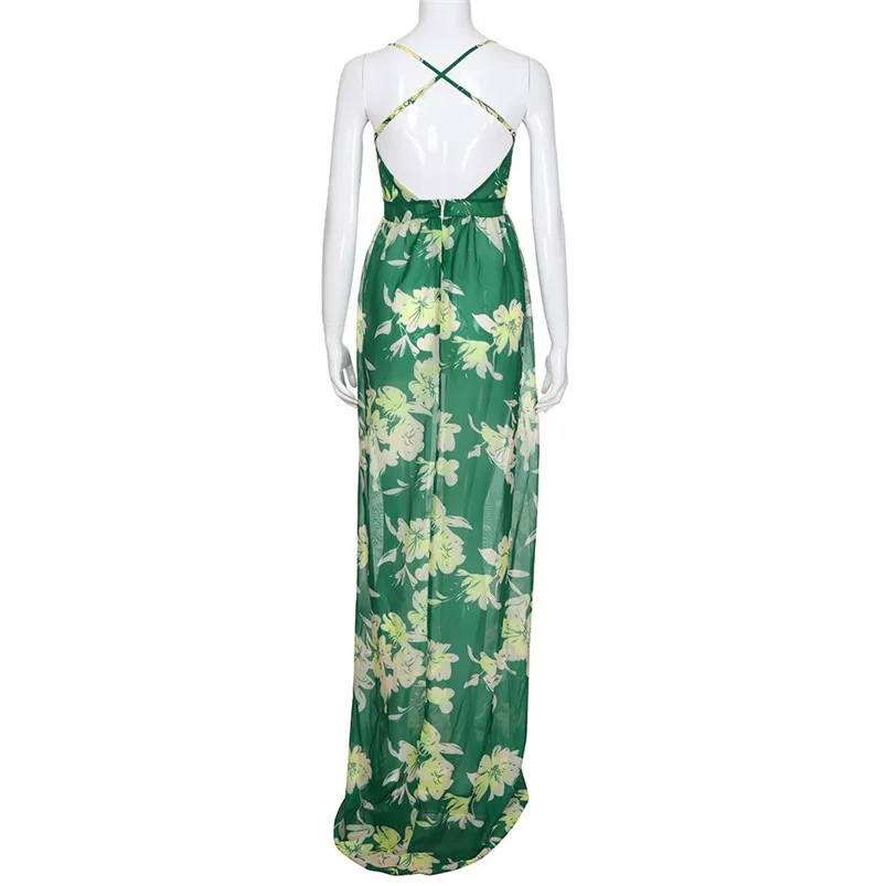 HOT summer dress 2018 beach dress Women Sexy Floral Printed V-Neck Sleeveless Chiffon Evening Party Long Dress vestidos J08#N (7)