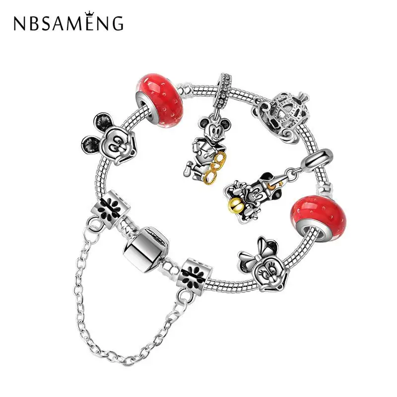 

Vintage Murano Glass Silver Beads Charm Bracelets Friendship Mickey Women Colorful Murano Beads Fit Pa Bracelet Pulseras 2019
