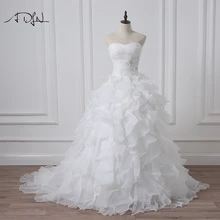 2016 Skladem Korzet svatební šaty Ivory White Robe de Mariee Organza Beaded Ruffled Plus velikosti Levné svatební šaty